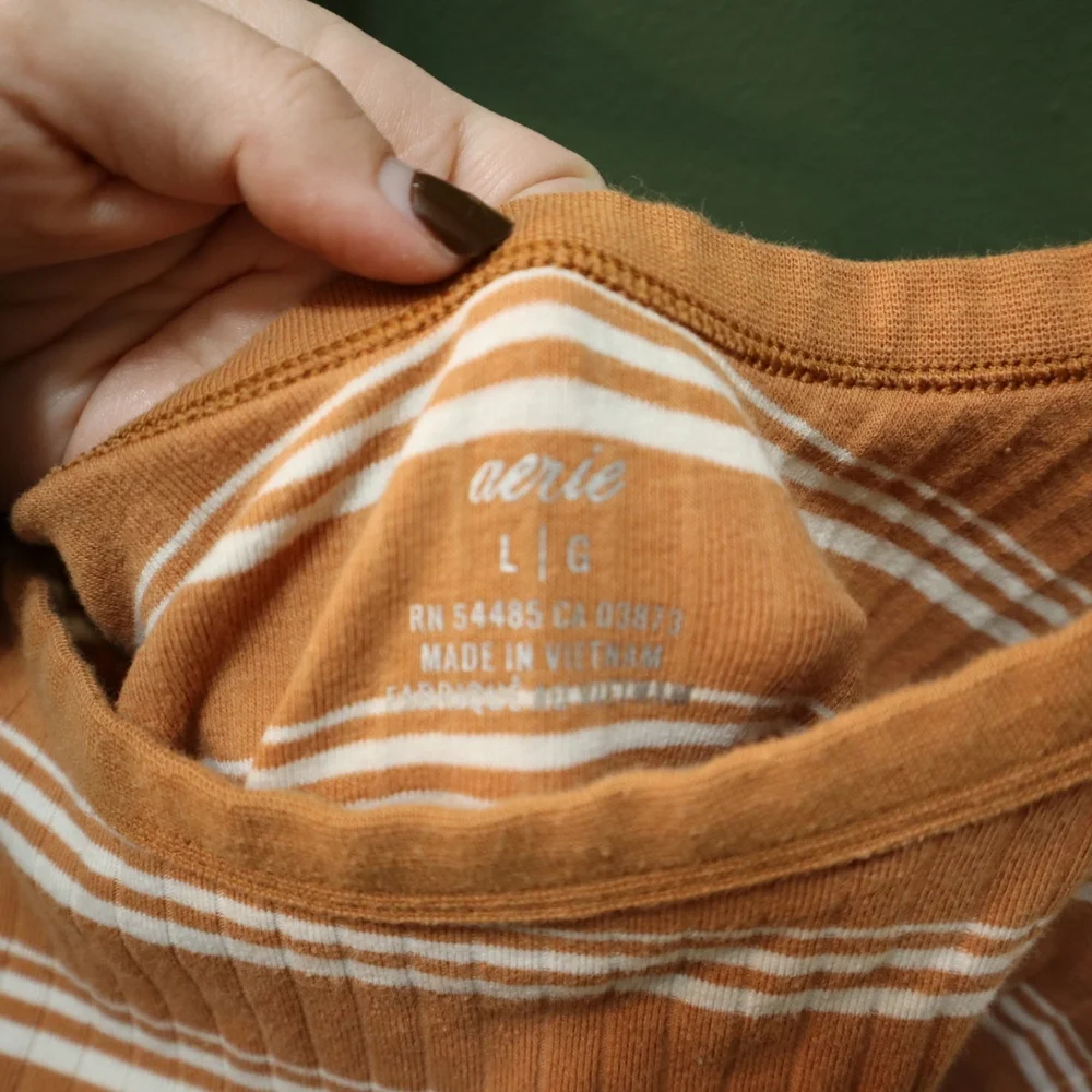 SOLD**Aerie Striped Orange and White Women's Tank Top - Picture 4 of 6